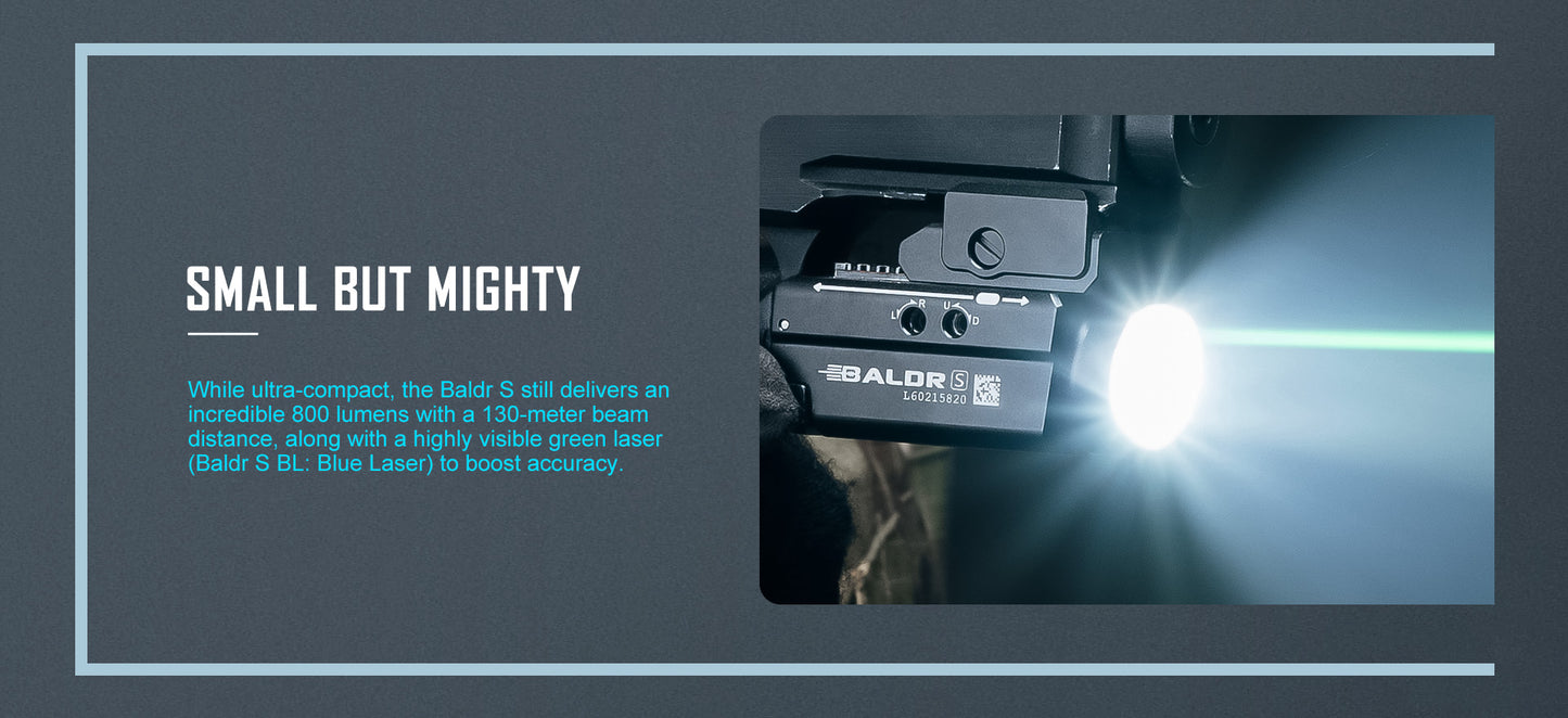 OLight - BALDR S BL Rail-Mounted Tactical Light/Laser 800 Lumens - Green or Blue Laser