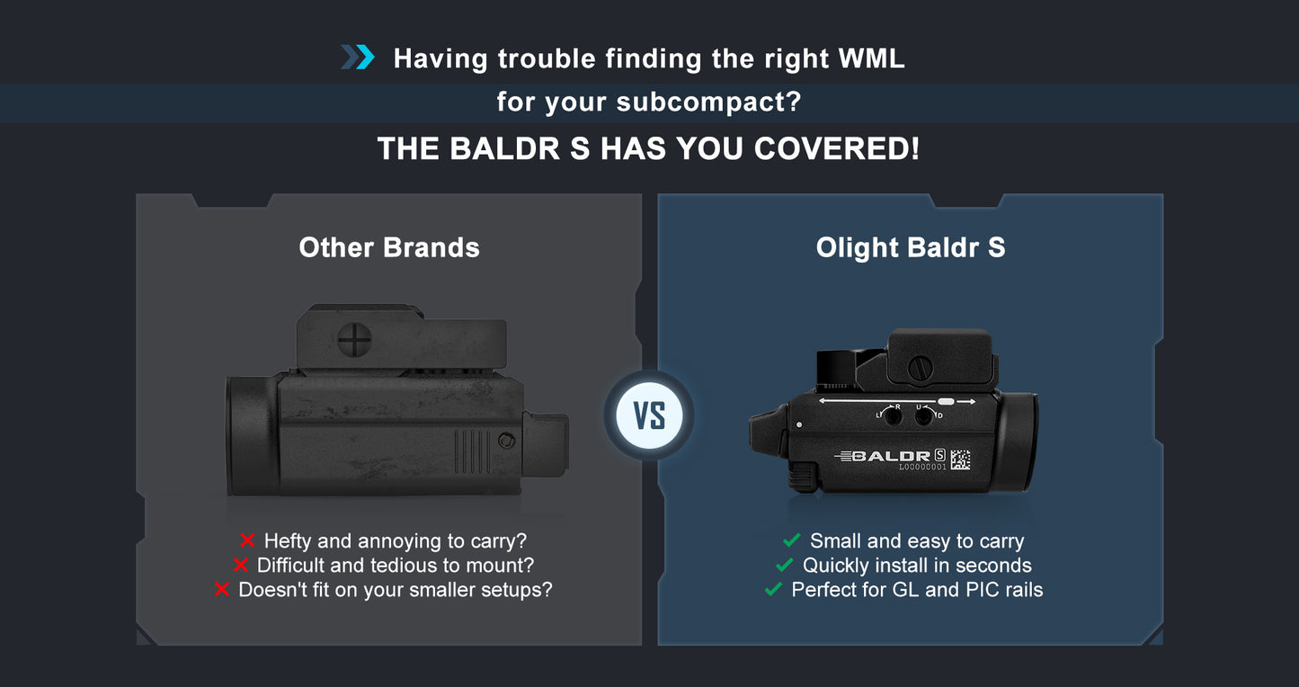 OLight - BALDR S BL Rail-Mounted Tactical Light/Laser 800 Lumens - Green or Blue Laser