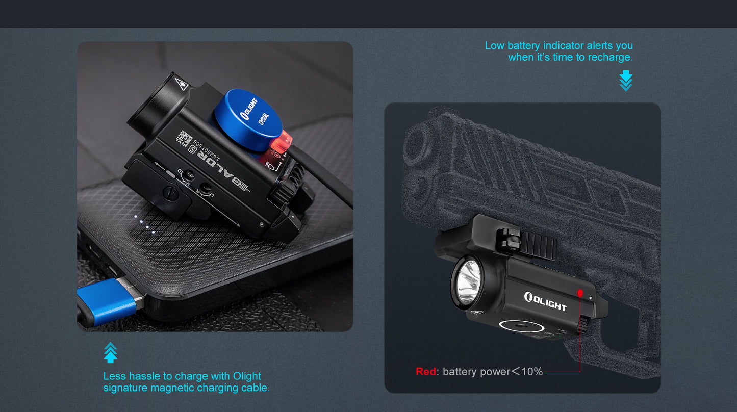 OLight - BALDR S BL Rail-Mounted Tactical Light/Laser 800 Lumens - Green or Blue Laser